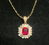 Gold-Plated Necklace & Earring Set with Ruby Red and Swarovski Crystals
