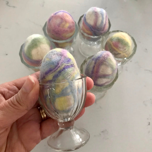Small Easter Egg Felted Soaps in Egg Cups