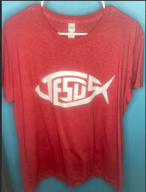 Jesus Fish Shirt  Ladies Large  -Red