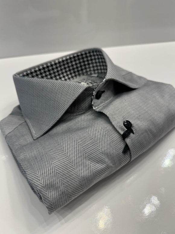 Grey Herring Bone Dress Shirt - Medium - 25% OFF
