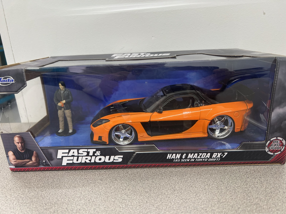 Fast and furious Han and Mazda RX 7 w/Figurine standing in front Orange