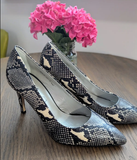 Leather Snake Print Closed Toe Heels - SIZE EU 38/US 7.5