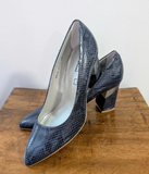 Blue Leather Snake Print Closed Toe Block Heels Platform - SIZE EU 37/US 6.5