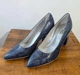 Blue Leather Snake Print Closed Toe Block Heels Platform - SIZE EU 37/US 6.5