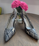 Leather Snake Print Closed Toe Heels - SIZE EU 38/US 7.5