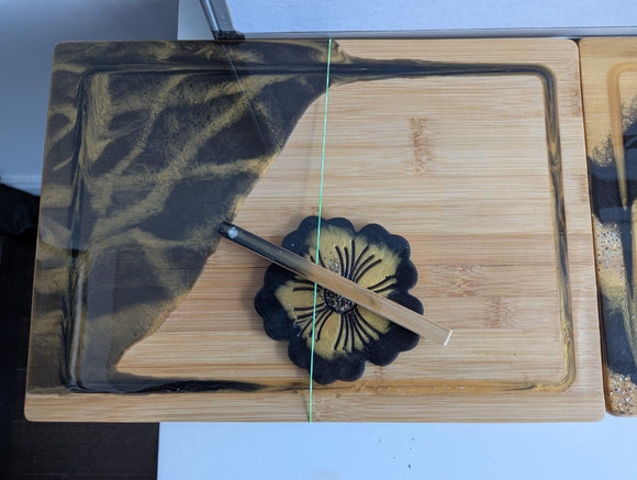 Charcuterie Board - Black and Gold with Flower