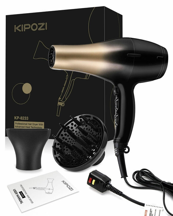 Kipozi Professional Hair Dryer w/ Advanced Heat Technology & Nozzle