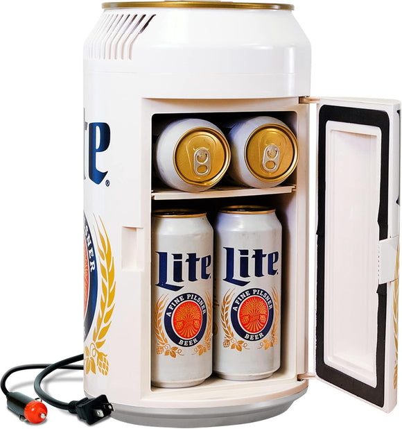 Miller Lite 8 Can Portable Mini Fridge w/ 12V DC and 110V AC Cords