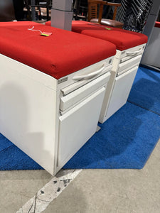 Metal Pedestal Cabinet with Red Padded Top -Slightly Used