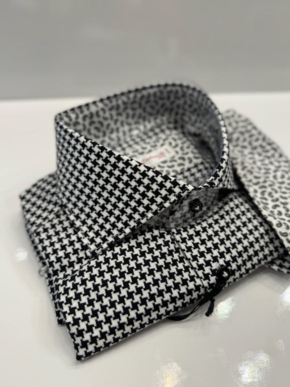 Black/White Hounds Tooth Dress Shirt - Medium - 25% OFF