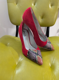Red Suede Leather Snake Print Closed Toe Heels - SIZE EU 39/US 8.5