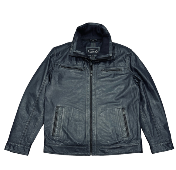 Plonge Leather Coat in Lamb | Navy  2XL