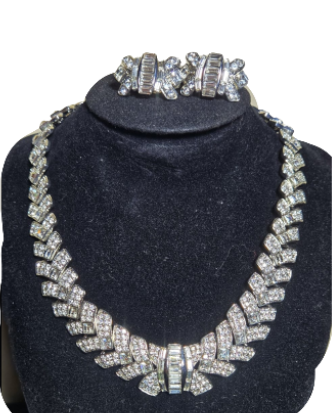 Art Deco Baguette Crystal Necklace Set