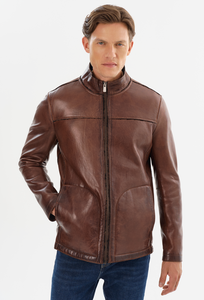 Regency Leather Jacket in Walnut/Black  X Large