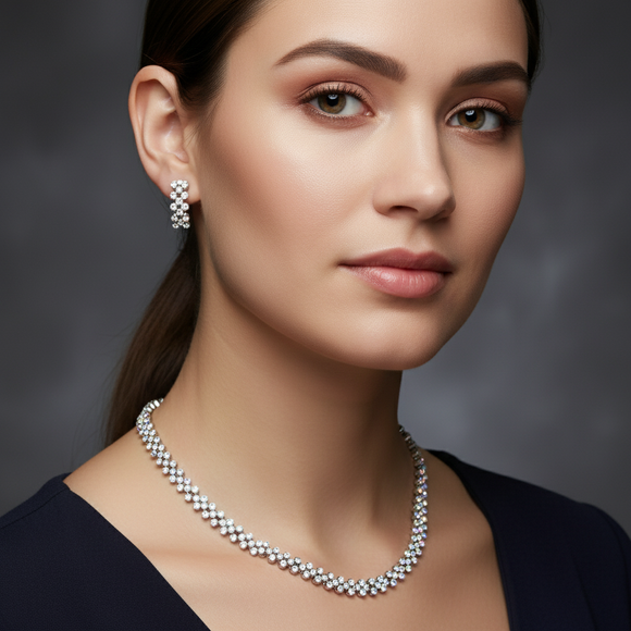 Classic Swarovski Cluster Necklace Set