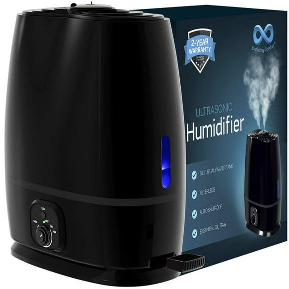 Everlasting Comfort Humidifiers for Bedroom (6L) - Humidifier with Essential Oil Tray (Black)