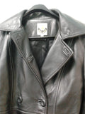 Double Breasted Black Leather Women's Jacket - Size 8