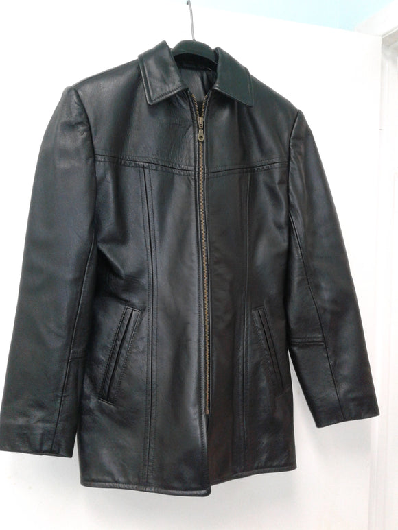 Single Breasted Black Leather Women's Jacket - Size Small