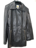 Double Breasted Black Leather Women's Jacket - Size 8