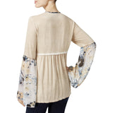 Style & Co. Women's Floral Print Bell Sleeves Tunic Top, Beige - Womens L