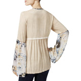 Style & Co. Women's Floral Print Bell Sleeves Tunic Top, Beige - Womens XL