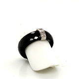Ultimate Ceramic Faceted Black Ceramic Ring with Steel Bar Set with 3 Diamonds  - Various Sizes