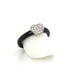 Ultimate Ceramic Black Ring Set with Sterling Silver Cubic Zirconia Set Heart - Various Sizes