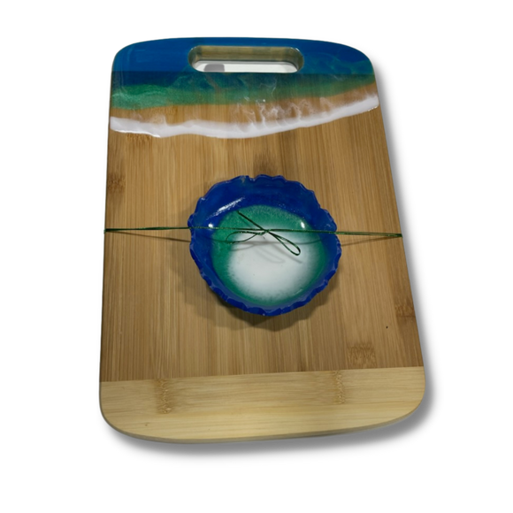 Rectangle Board #15 (Ocean Wave) Epoxy Charcuterie Board with Matching Dish