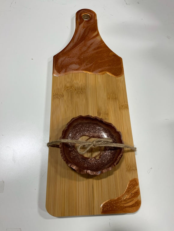 Board #9 (Red/Gold) Epoxy Charcuterie Board with Matching Dish