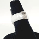 Ultimate Ceramic Faceted White Ceramic Ring with Steel Bar Set with 8 Diamonds - Size 6