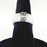 Ultimate Ceramic Faceted White Ceramic Ring with Steel Bar Set with 8 Diamonds - Size 7