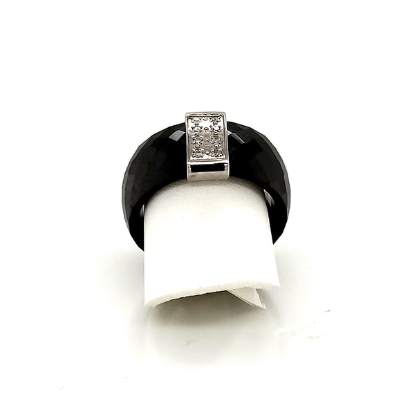 Ultimate Ceramic Faceted Black Ceramic Ring with Steel Bar Set, 8 Diamonds - Various Sizes