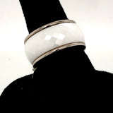 Ultimate Ceramic Faceted White Ceramic and Steel Ring - Size 9.5