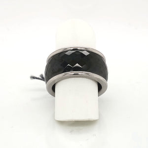 Ultimate Ceramic Faceted Black Ceramic and Steel Ring - Size 8