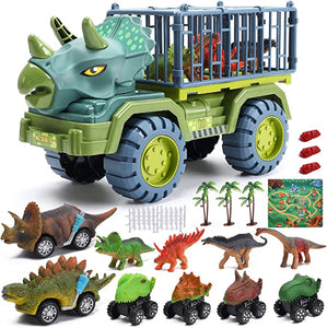 CUTE STONE Dinosaur Transport Truck Toy with Dinosaur Figures, Kids Dinosaur Playset with Friction Powered Cars, Pull Back Cars, Activity Playmat, Dino Car