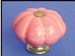 Glazed Ceramic and Brass Knob - Pink (34mm Diameter)