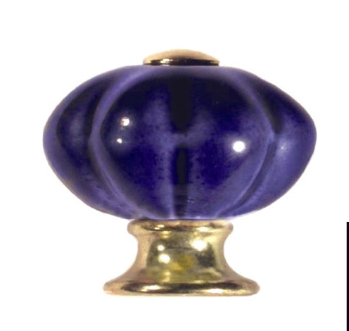 Glazed Ceramic and Brass Knob - Blue (34mm Diameter)