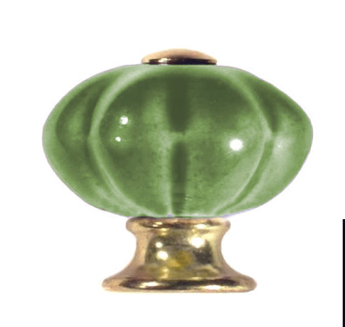 Glazed Ceramic and Brass Knob - Green (34mm Diameter)