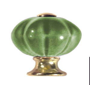 Glazed Ceramic and Brass Knob - Green (28mm Diameter)