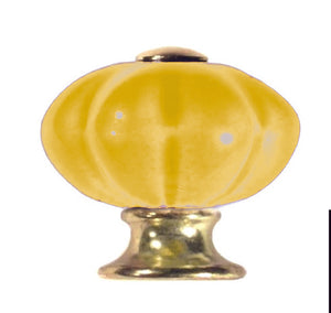 Glazed Ceramic and Brass Knob - Yellow (34mm Diameter)