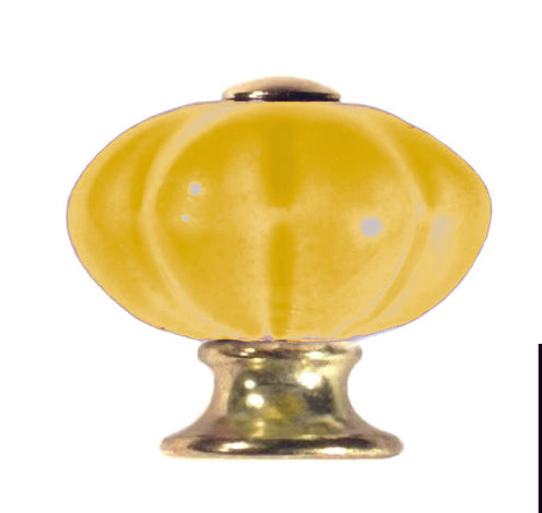 Glazed Ceramic and Brass Knob - Yellow (28mm Diameter)
