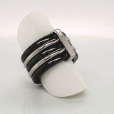 Ultimate Ceramic Ring with Alternating Black Ceramic and Steel Bands - Size 7