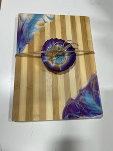 Rectangle Board #17 (Purple/Blue/Gold) Epoxy Charcuterie Board with Matching Dish