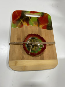 Rectangle Board #18 (Red/Black/Green/Gold) Epoxy Charcuterie Board with Matching Dish