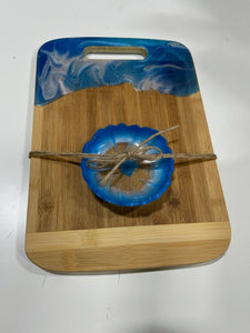 Rectangle Board #19 (Bright Blue) Epoxy Charcuterie Board with Matching Dish