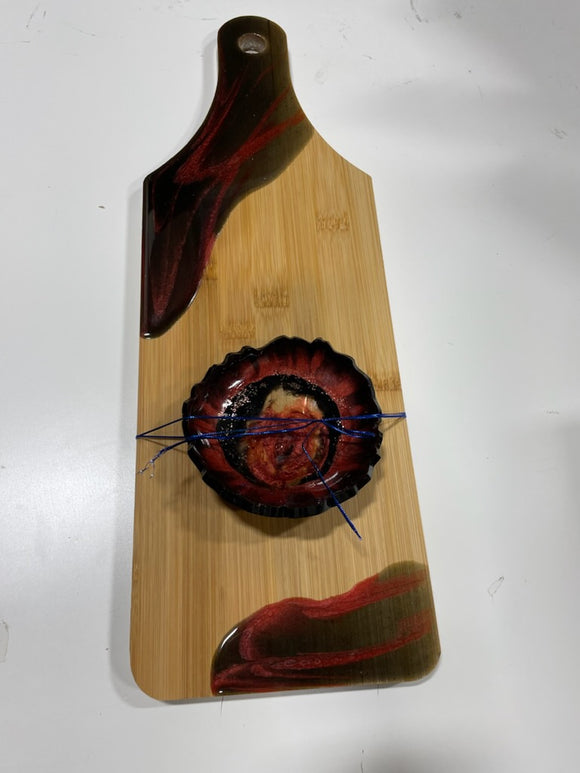 Board #7 (Red/Black) Epoxy Charcuterie Board with Matching Dish