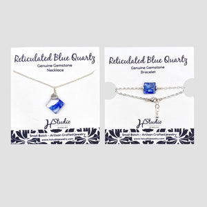 Little Gem Stone Gift Sets Necklace & Bracelet, Reticulated Blue Quartz with Sterling Silver