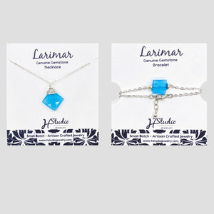 Little Gem Stone Gift Sets Necklace & Bracelet, Larimar with Sterling Silver