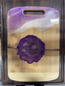 Rectangle Board With Handle #15 (Light Purple) Bamboo Epoxy Charcuterie Board with Matching Small Dish