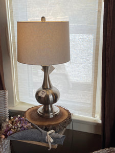 Neutral/Beige Table Lamp, Silver Stand